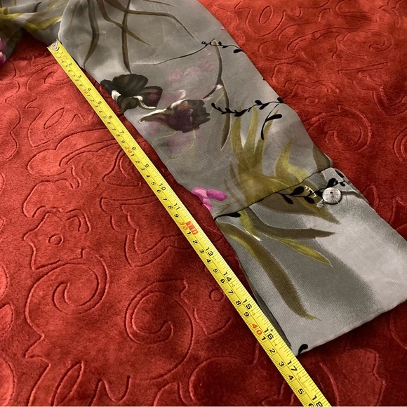 Vtg Gantos Sheer Gray Floral Velvet Burnout Blouse Fairycore Whimsy Y2K Sz S/M - Picture 9 of 9